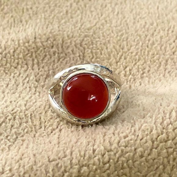 Carnelian Cabochon and Sterling Silver Statement Open Band Ring - Picture 10 of 10